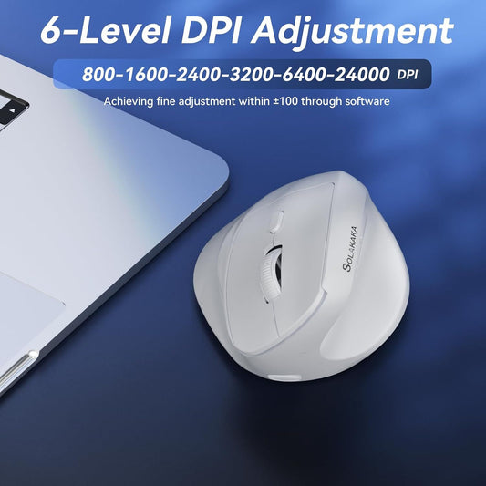 SOLAKAKA SM520 Tri-Mode Vertical Ergonomic Mouse, 24000 DPI Programmable Wireless Vertical Mouse，white