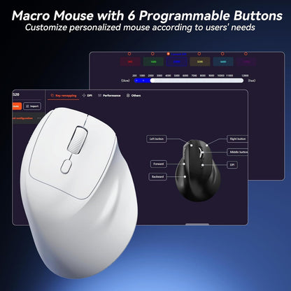 SOLAKAKA SM520 Tri-Mode Vertical Ergonomic Mouse, 24000 DPI Programmable Wireless Vertical Mouse，white