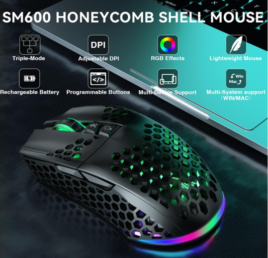 SOLAKAKA SM600 Honeycomb Shell Gaming Mouse Wireless,black