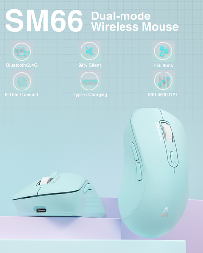 SM69 Dual Mode Wireless Gaming Mouse, Rechargeable RGB Ergonomic Mice with Adjustable DPI ,green