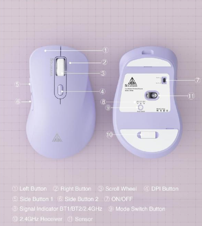 SM68 Dual Mode Wireless Gaming Mouse, Rechargeable RGB Ergonomic Mice with Adjustable DPI ,purple
