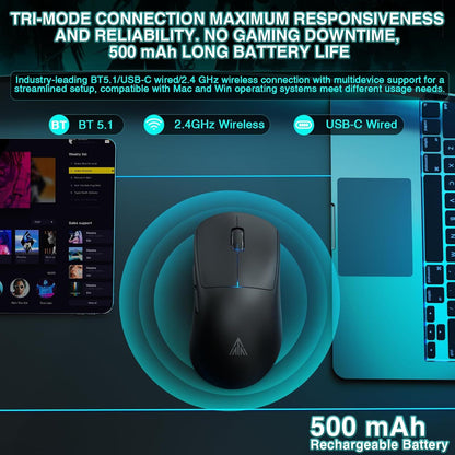 SOLAKAKA SM850 Ergonomic Tri-Mode Wireless RGB Gaming Mouse，black