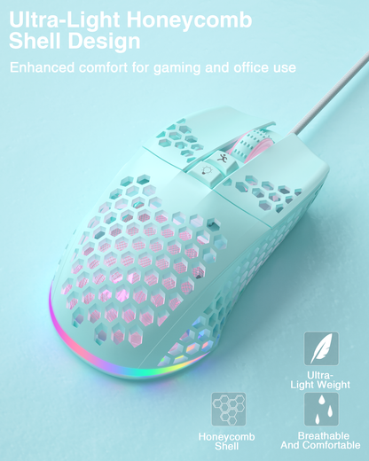 SOLAKAKA SM900 Wired Gaming Mouse with Honeycomb Shell，green