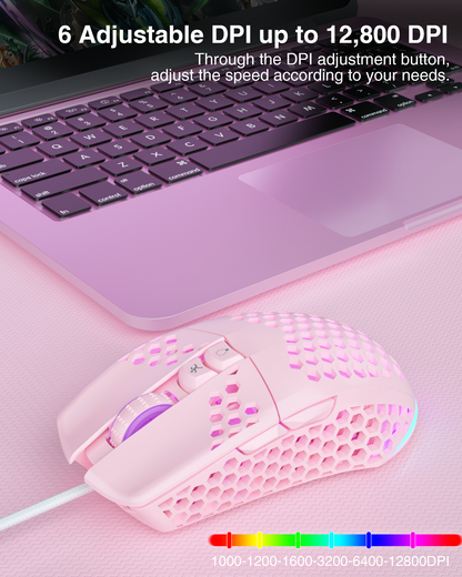 SOLAKAKA SM900 Wired Gaming Mouse with Honeycomb Shell，pink