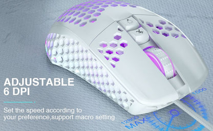 SOLAKAKA SM900 Wired Gaming Mouse with Honeycomb Shell，white