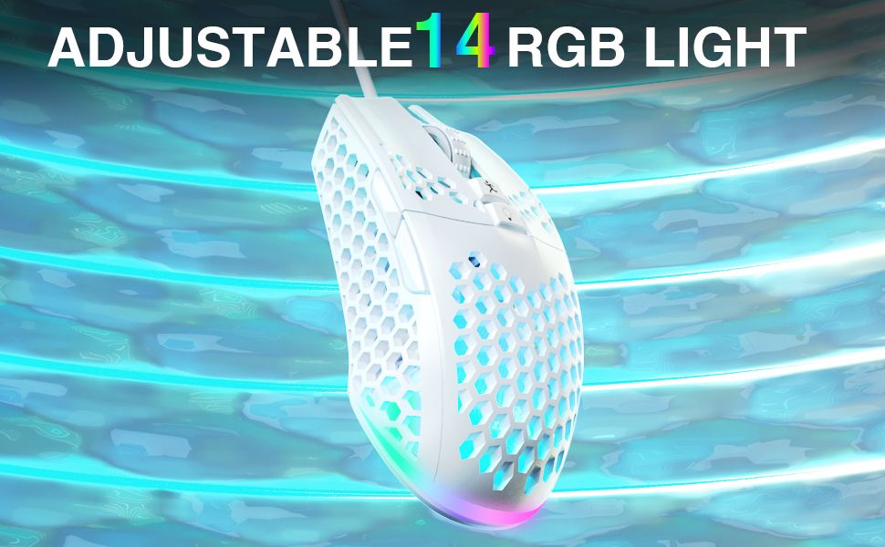 SOLAKAKA SM900 Wired Gaming Mouse with Honeycomb Shell，white
