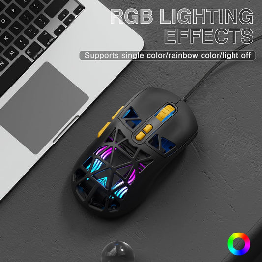 SOLAKAKA SM901 Gaming Mouse,13800DPI RGB Mouse with Programmable Buttons,53g Lightweight Wired Mouses for Gamer,Black