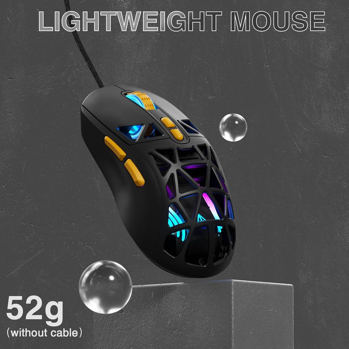 SOLAKAKA SM901 Gaming Mouse,13800DPI RGB Mouse with Programmable Buttons,53g Lightweight Wired Mouses for Gamer,Black
