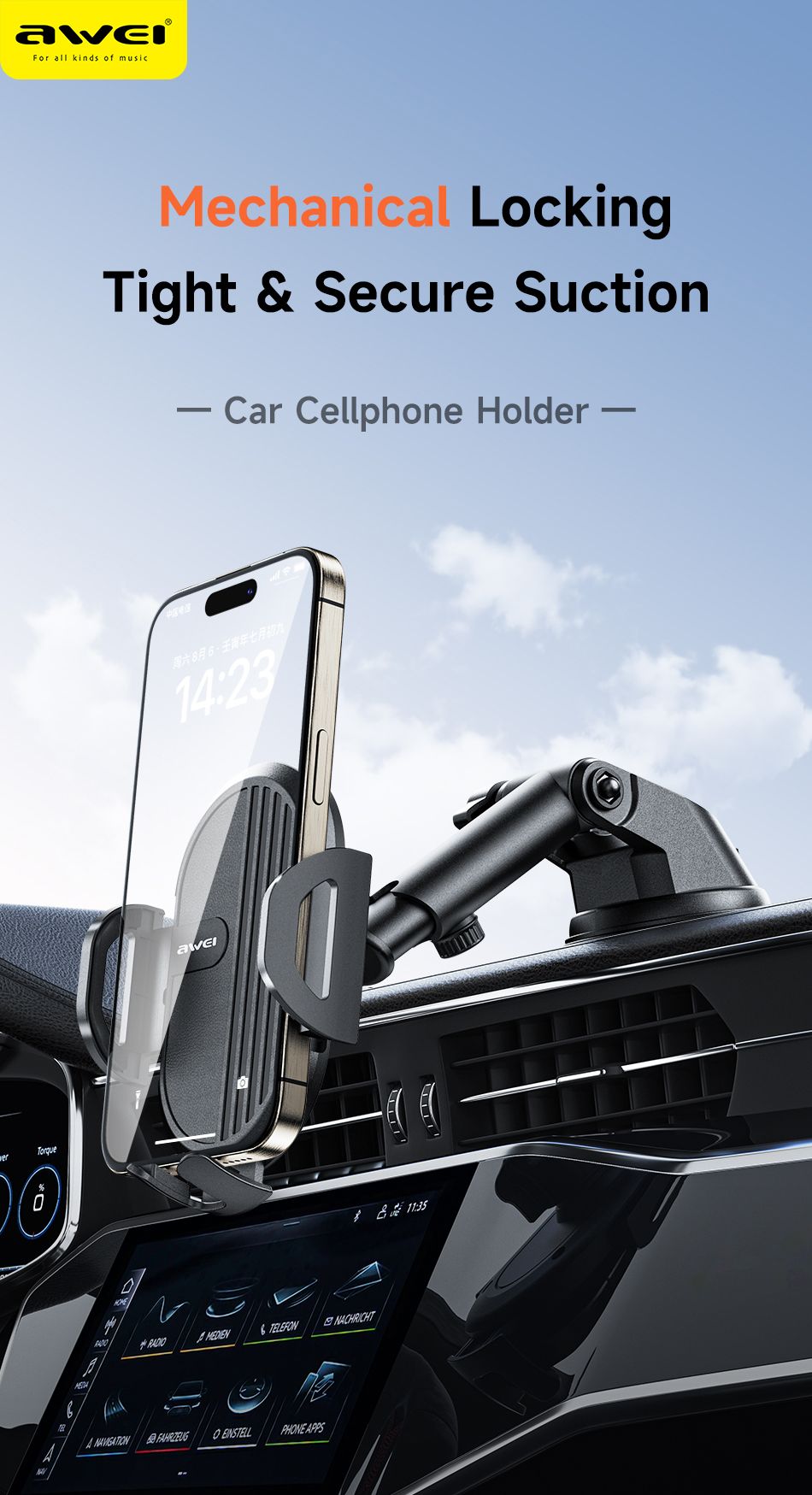 X72 360° Rotation Car Phone Holder, Auto Lock Air Vent Mount for All Mobile Phones，black