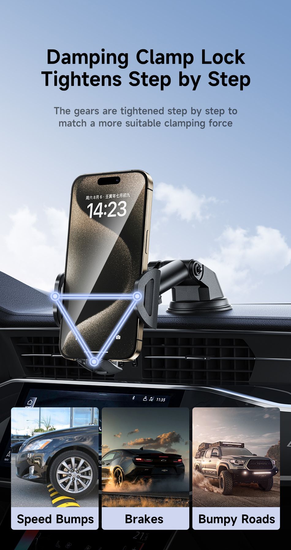 X72 360° Rotation Car Phone Holder, Auto Lock Air Vent Mount for All Mobile Phones，black