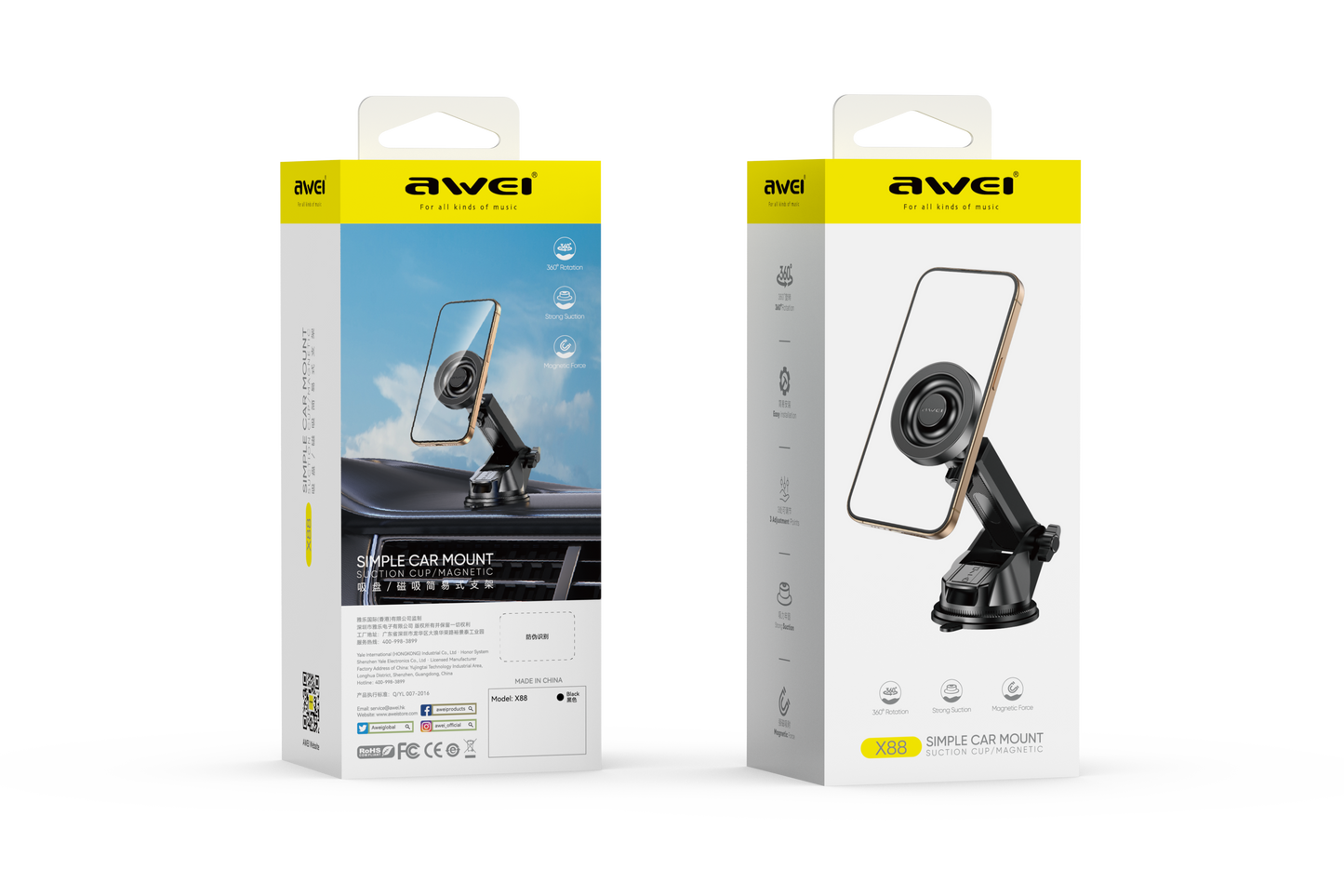 AWEI X88 Suction Cup Car Mount, Windshield Dashboard Universal Cell Phone Holder，black
