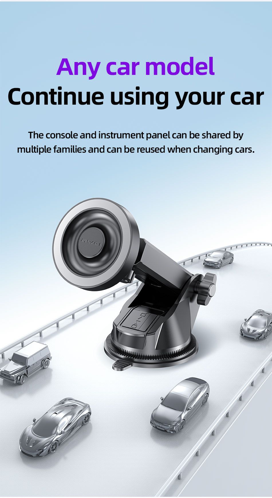 AWEI X88 Suction Cup Car Mount, Windshield Dashboard Universal Cell Phone Holder，black