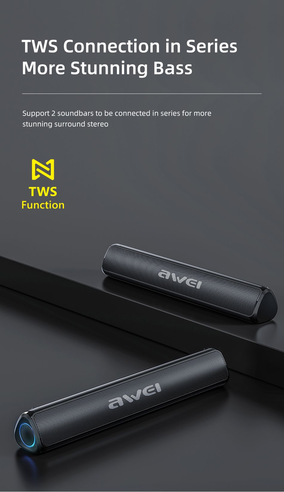 AWEI Y333 Desktop Soundbar, 10W Stereo Bluetooth Speaker with TWS Function,black
