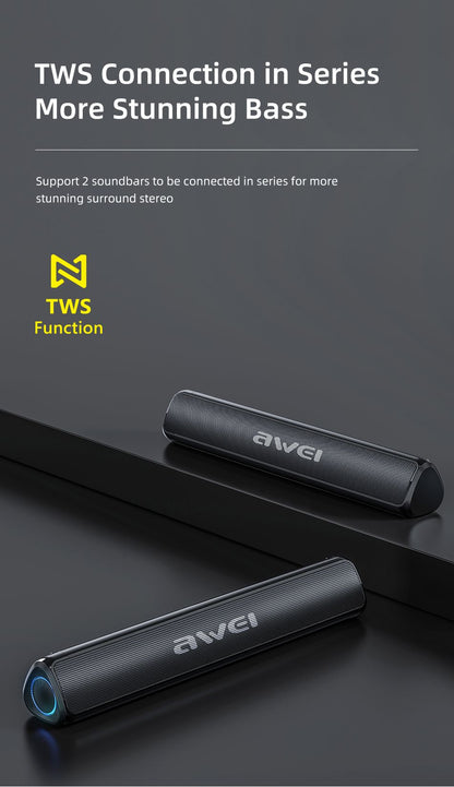 AWEI Y333 Desktop Soundbar, 10W Stereo Bluetooth Speaker with TWS Function,black