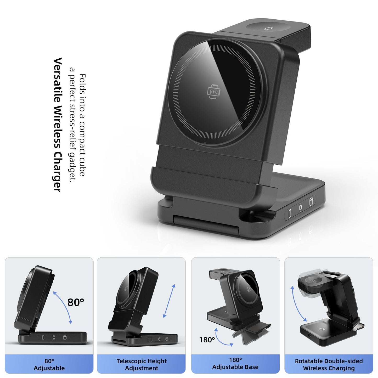YF3 25W Foldable Rotatable Wireless Charger 3 in 1 Multi Device Charging Dock，black