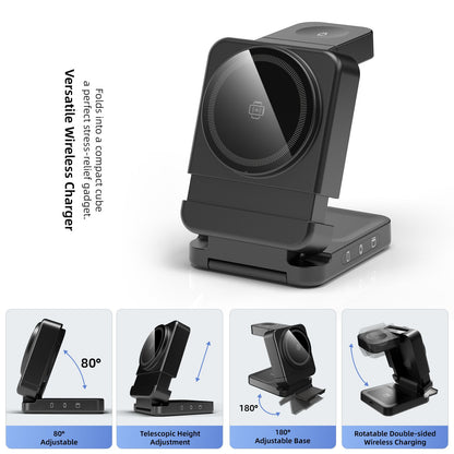 YF3 25W Foldable Rotatable Wireless Charger 3 in 1 Multi Device Charging Dock，black