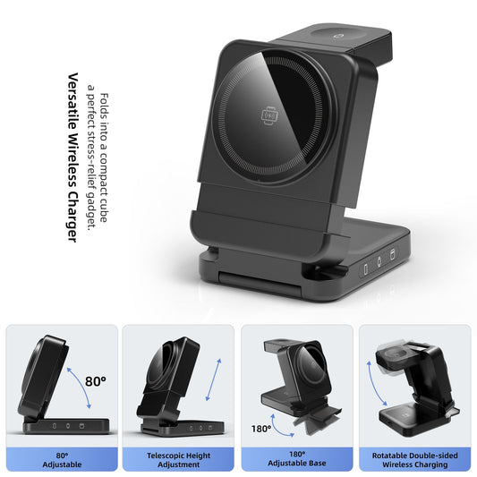 YF3 25W Foldable Rotatable Wireless Charger 3 in 1 Multi Device Charging Dock，black