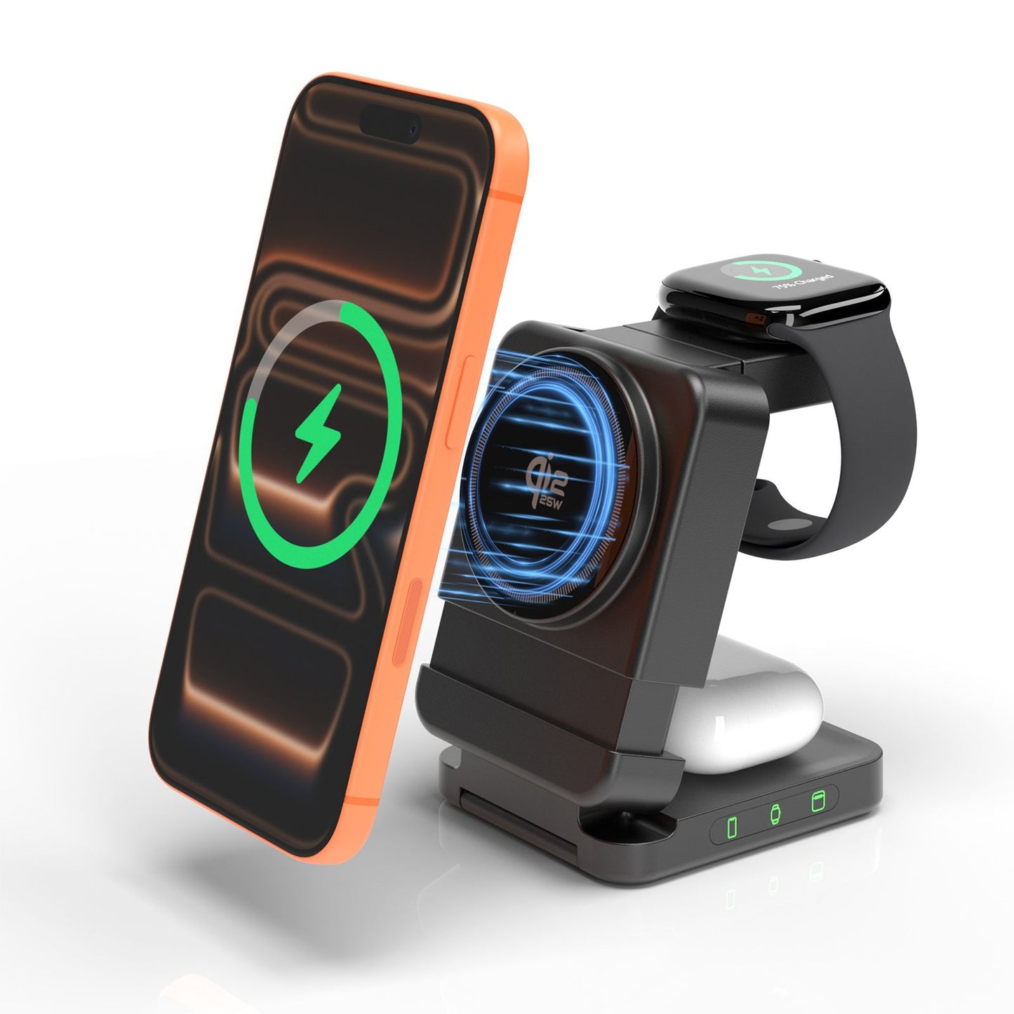 YF3 25W Foldable Rotatable Wireless Charger 3 in 1 Multi Device Charging Dock，black