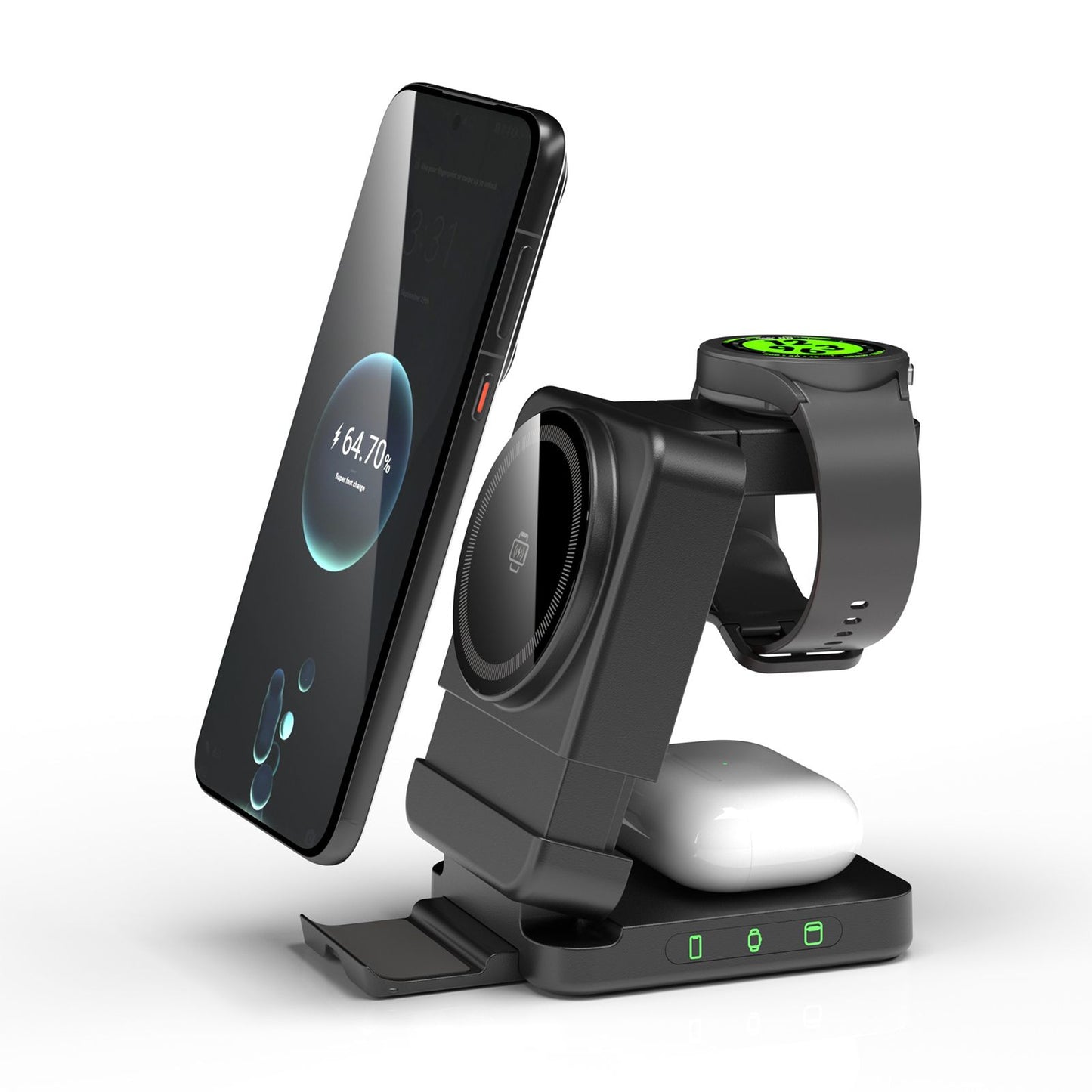 YF3 25W Foldable Rotatable Wireless Charger 3 in 1 Multi Device Charging Dock，black