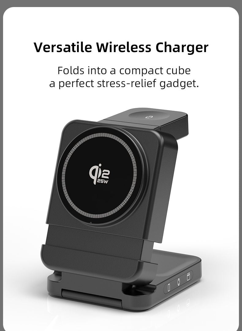 YF3 25W Foldable Rotatable Wireless Charger 3 in 1 Multi Device Charging Dock，black