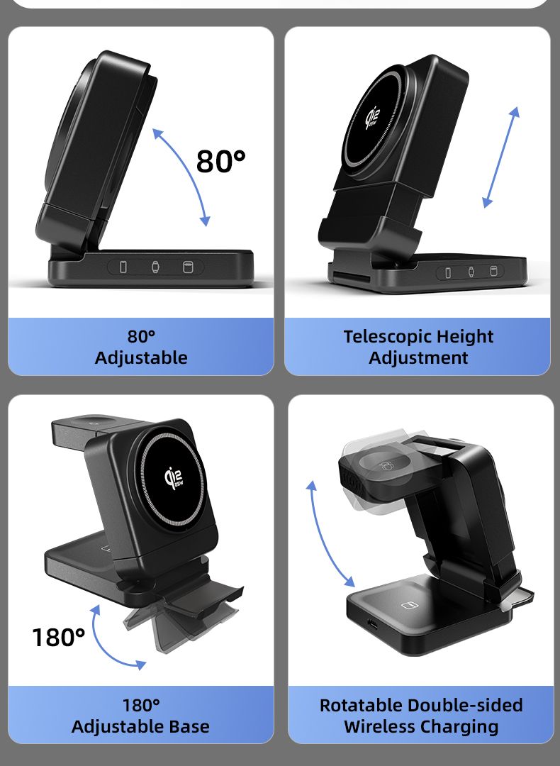 YF3 25W Foldable Rotatable Wireless Charger 3 in 1 Multi Device Charging Dock，black