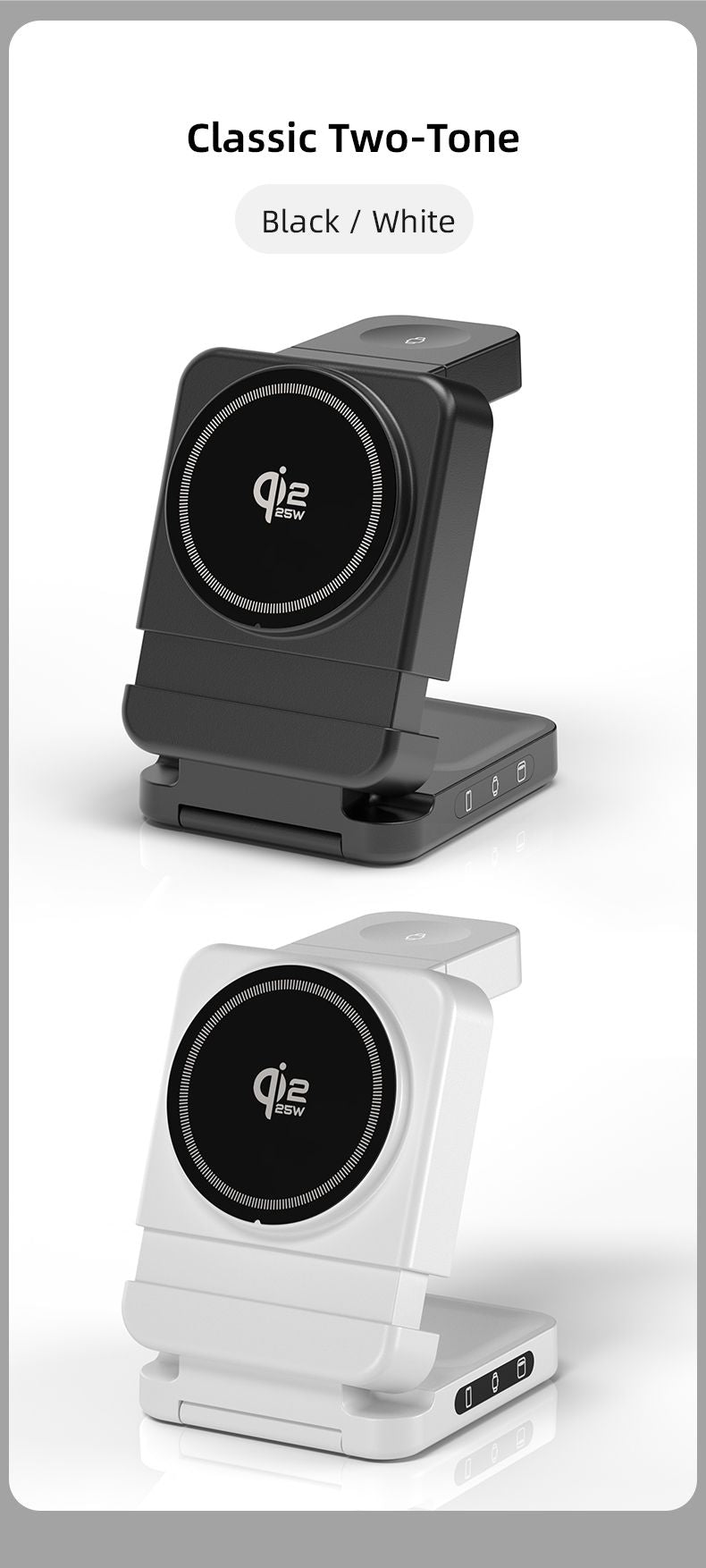 YF3 25W Foldable Rotatable Wireless Charger 3 in 1 Multi Device Charging Dock，white