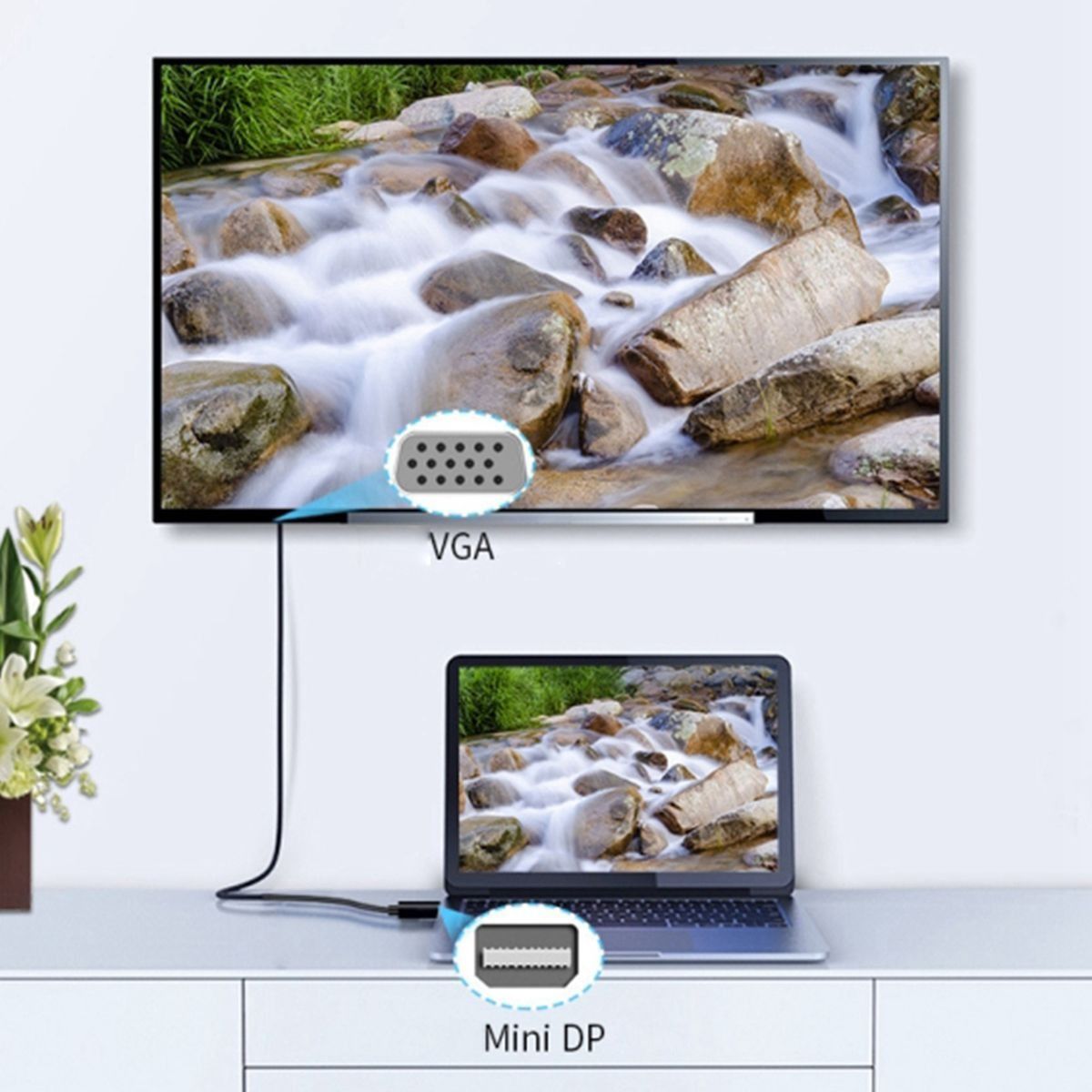 1.8M MIni DP to VGA Adapter 1080P DP to VGA Adapter HDTV Display for MacBoo