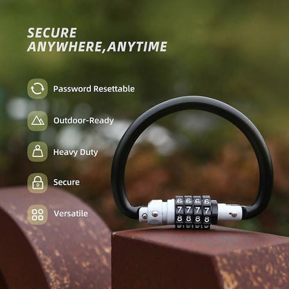 Secure 4 Digits Regulable Combination Padlocks Rustproof Zincs Alloys Bike Lock for Bicycles Storage Lockers -Black