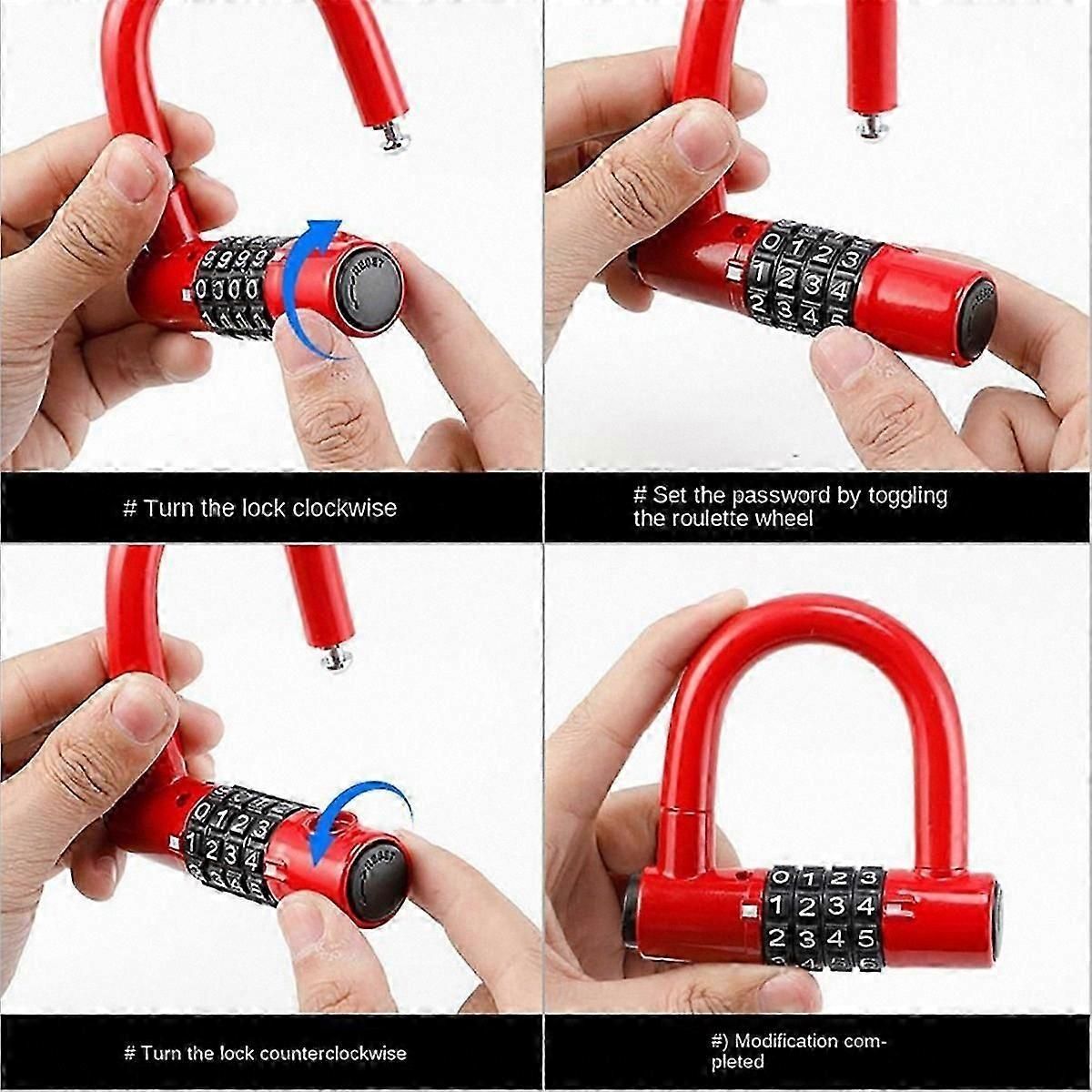 4 Digit U-Shape Bicycle Lock, Anti-Theft Security Code Lock