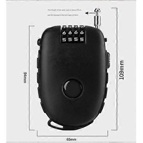Bike Lock, Bicycle Lock, Cable Lock, Stroller Lock with 70cm Retractable Cable for Bicycles, Skis, Snowboards and Strollers