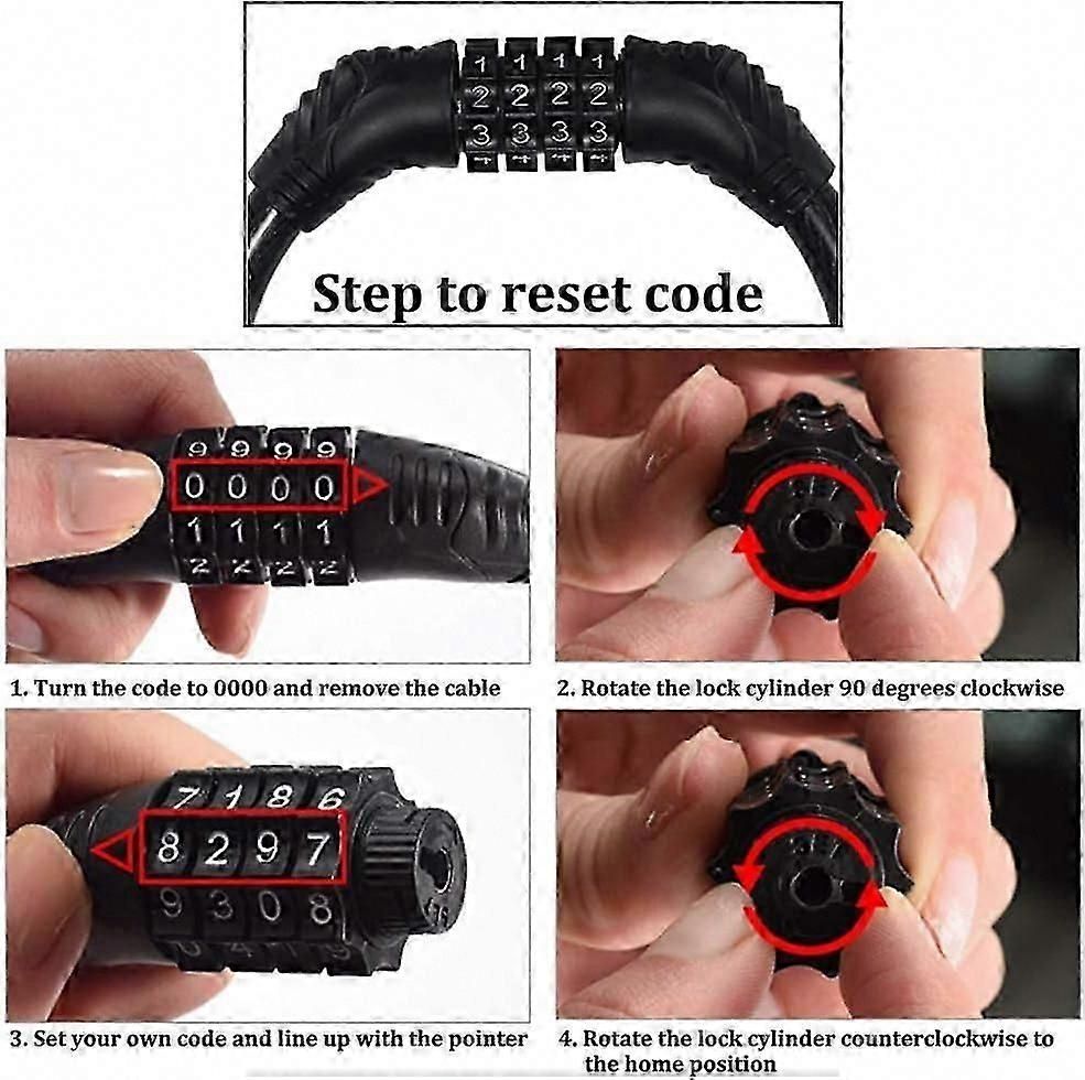 Bike Lock,4-Digit Password Bicycle Lock Portable Anti Theft Bike Password Lock for Bicycles, Motorbike, Electric Bicycles (Black)
