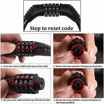 Bike Lock,4-Digit Password Bicycle Lock Portable Anti Theft Bike Password Lock for Bicycles, Motorbike, Electric Bicycles (Black)