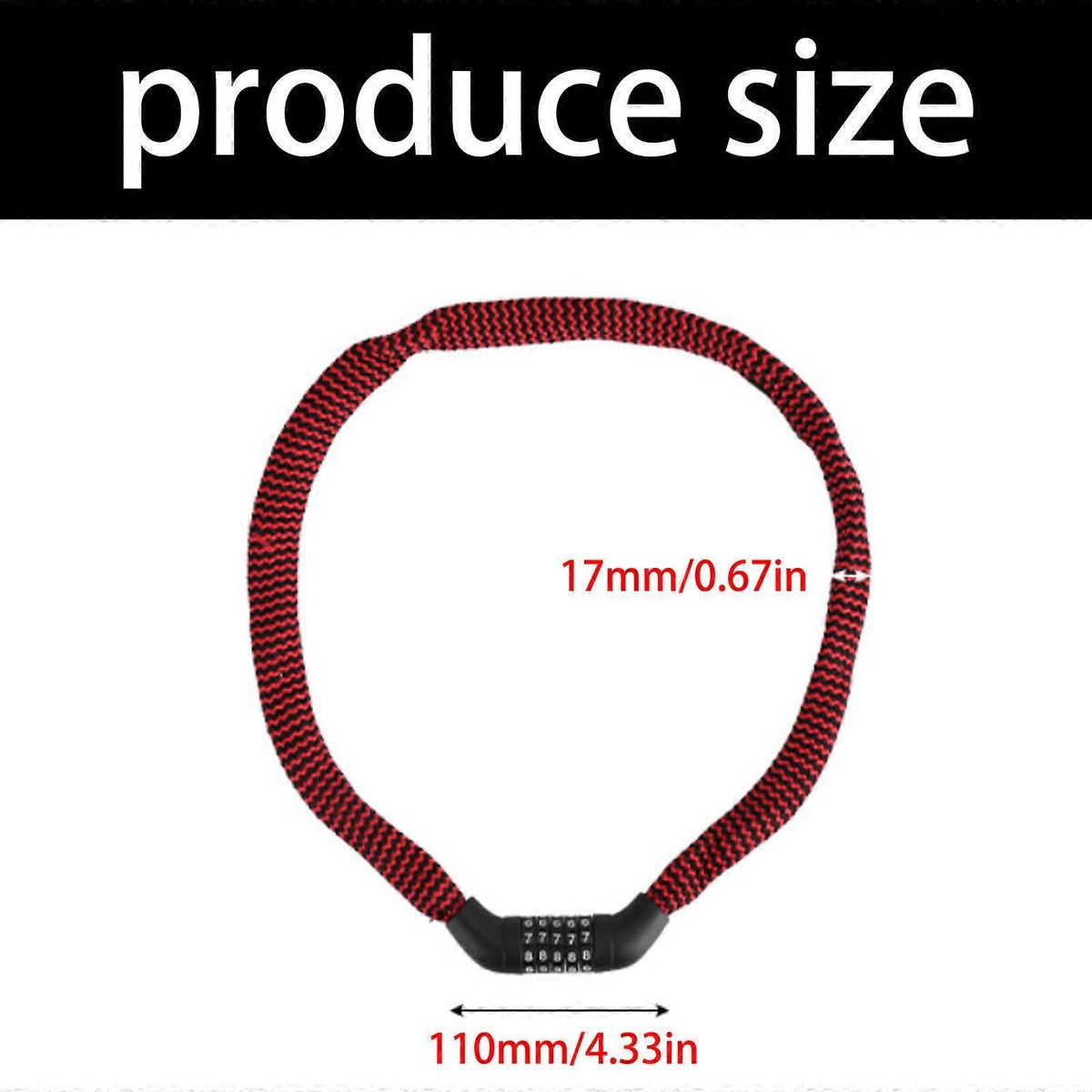 Portable 5-Digit Combination Bike Chain Lock, Keyless Anti-Theft Security Lock for Bicycle, Mountain Bike, Scooter and Motorcycle - Red