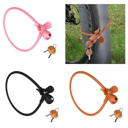 Portable Bike Cable Lock with Silicone Cover, Lightweight Anti-Theft Bicycle Security Lock, Cookie Dog Design - Pink