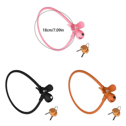 Portable Bike Cable Lock with Silicone Cover, Lightweight Anti-Theft Bicycle Security Lock, Cookie Dog Design - Brown
