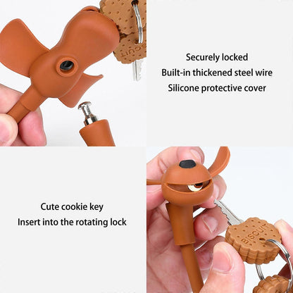 Portable Bike Cable Lock with Silicone Cover, Lightweight Anti-Theft Bicycle Security Lock, Cookie Dog Design - Brown
