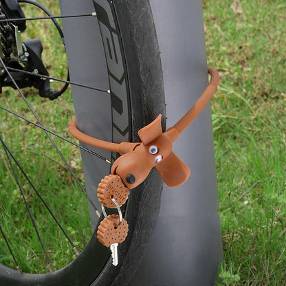 Portable Bike Cable Lock with Silicone Cover, Lightweight Anti-Theft Bicycle Security Lock, Cookie Dog Design - Brown