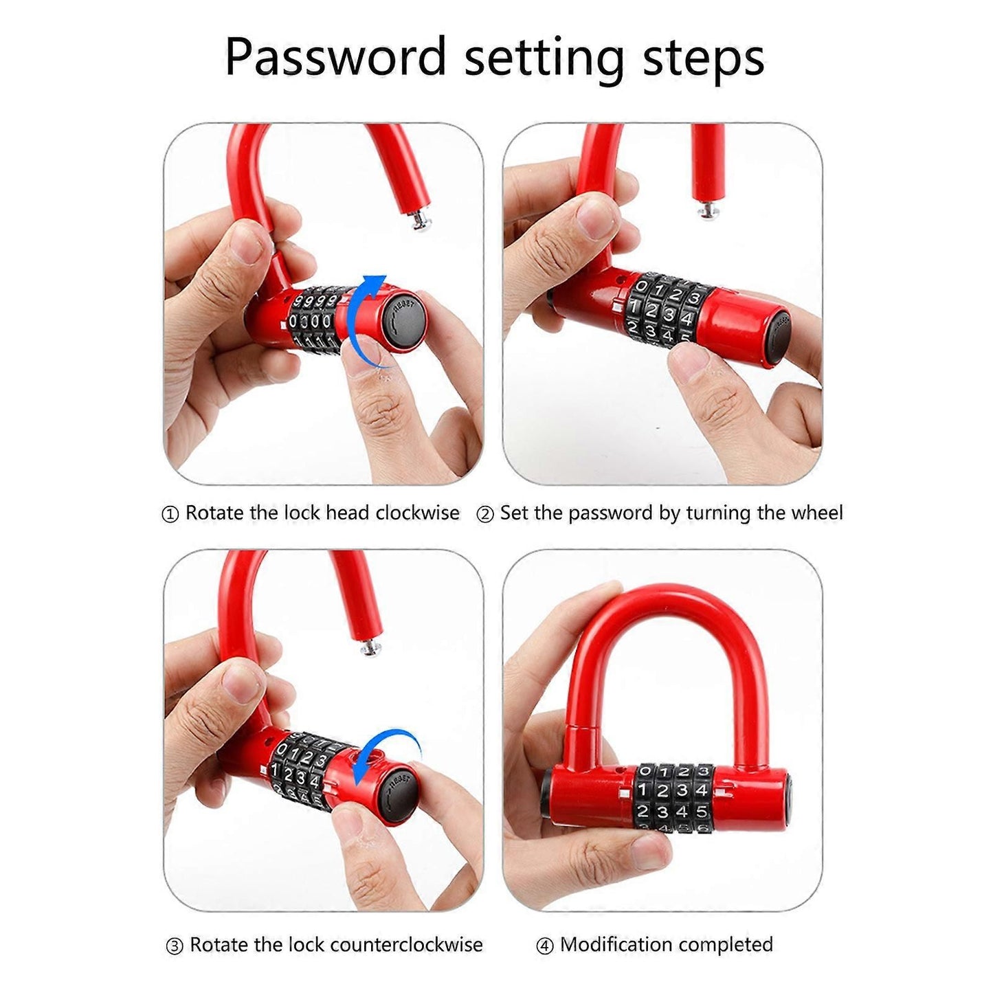 Durability Bike Lock Rusts Resistant Bicycles Lock Multifunction 4 Digits Lock for Bicycles Electric Bike - Red