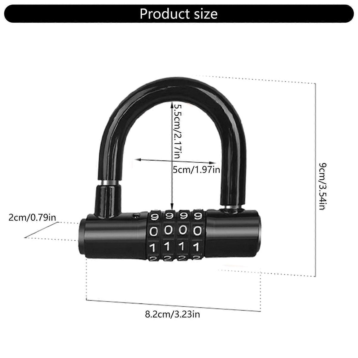 Durability Bike Lock Rusts Resistant Bicycles Lock Multifunction 4 Digits Lock for Bicycles Electric Bike - Black