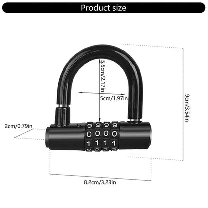 Durability Bike Lock Rusts Resistant Bicycles Lock Multifunction 4 Digits Lock for Bicycles Electric Bike - Black