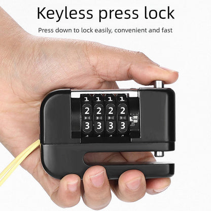 4-Digit Combination Disc Brake Lock, Portable Anti-Theft Security Lock for Motorcycle, Bicycle and Scooter - Black