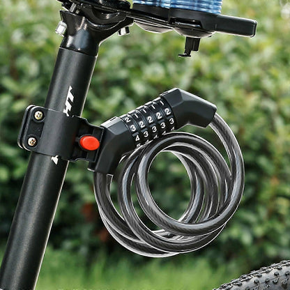 5-Digit Resettable Combination Bike Cable Lock, Self-Coiling Waterproof Anti-Theft Security Lock for Bicycle, Motorcycle, Scooter and Skateboard - Black