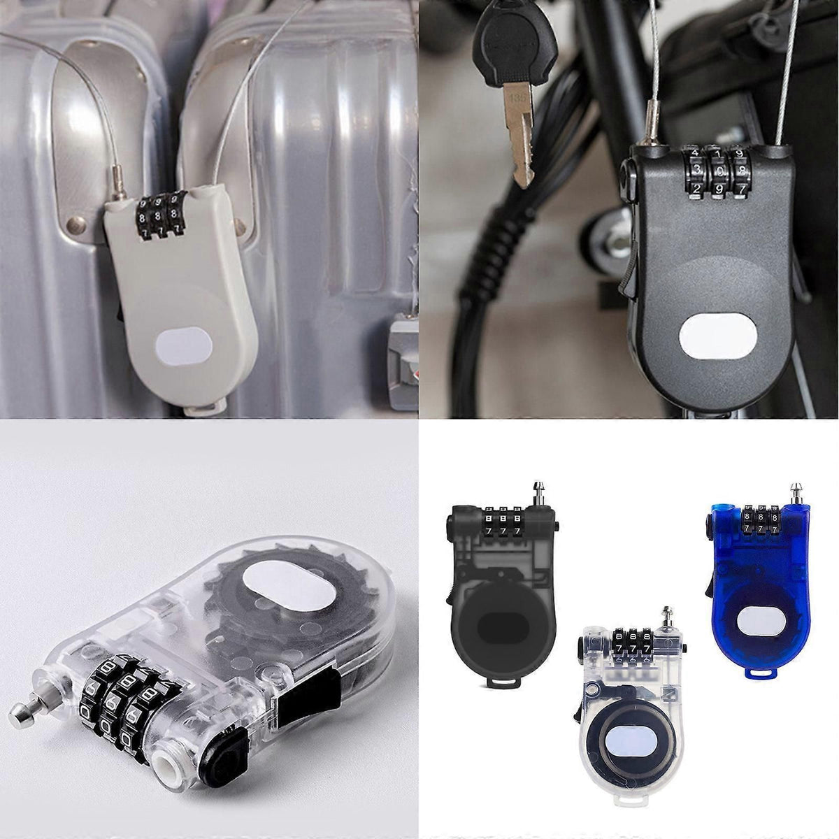 Combination Helmet Cable Lock, Portable Security Cable Lock for Motorcycle Helmet, Bicycle Helmet, Backpack and Luggage - Light Grey