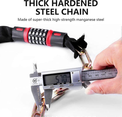 Bike Chain Lock, 5 Digit Combination High Security Bicycle Lock Resettable Heavy Duty Cycling Chain Locks for Bicycle - 1.5m