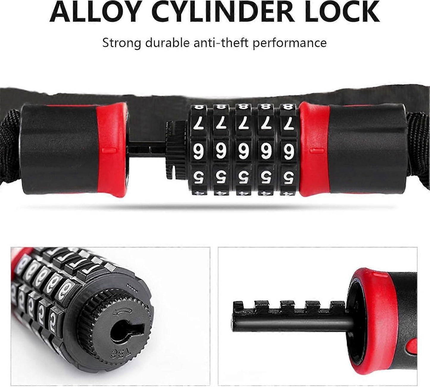 Bike Chain Lock, 5 Digit Combination High Security Bicycle Lock Resettable Heavy Duty Cycling Chain Locks for Bicycle - 1.5m