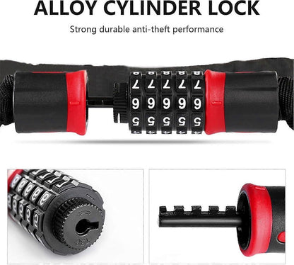 Bike Chain Lock, 5 Digit Combination High Security Bicycle Lock Resettable Heavy Duty Cycling Chain Locks for Bicycle - 1.5m