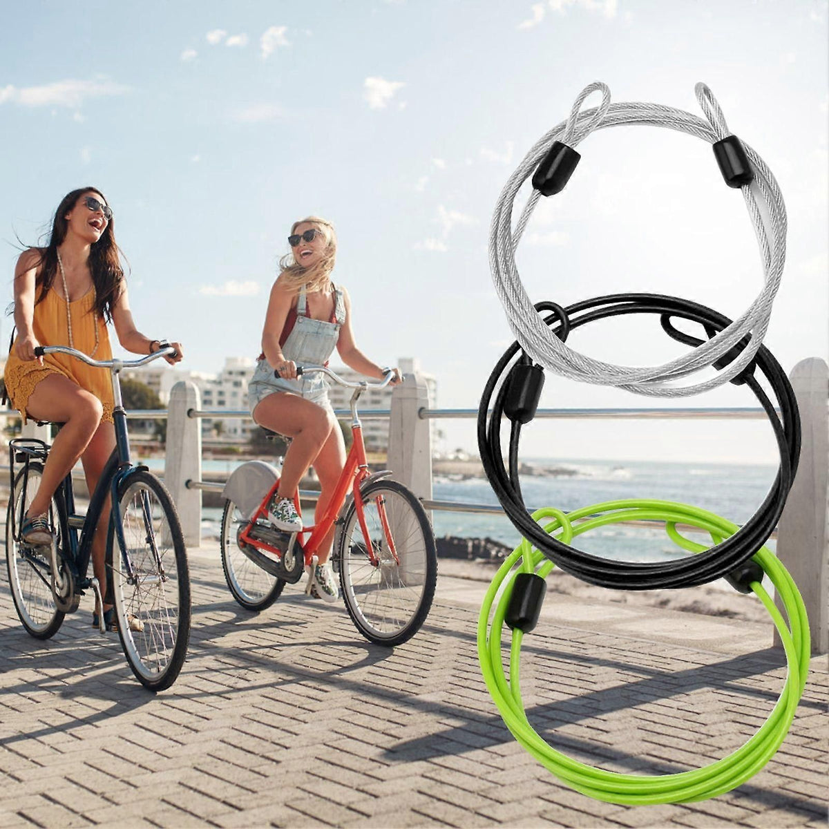 Widely Used Bicycle Lock Double Head Ring Design Anti-theft Security Bicycle Lock Rope for Bike - Black