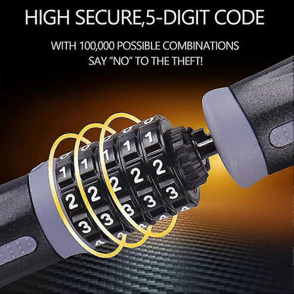 Bike Chain Lock, 5 Digit Combination High Security Bicycle Lock Resettable Heavy Duty Cycling Chain Locks for Bicycle - 0.9m