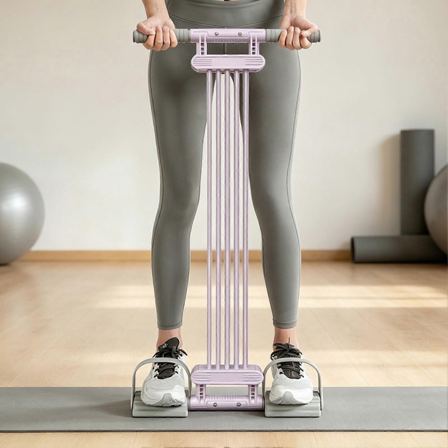 Pedal Resistance Band with Handles, Full Body Workout Trainer with Foot Pedals for Home Gym - Purple