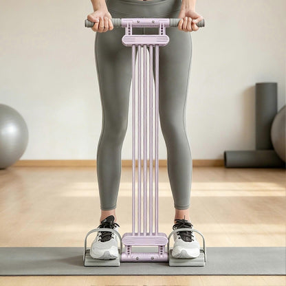 Silicone Pedal Resistance Band with Handles, Full Body Workout Trainer with Foot Pedals for Home Gym - Pink